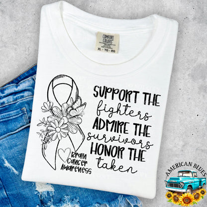 Support, Admire, Honor - Brain Cancer Awareness digital design | American Blues Designs 