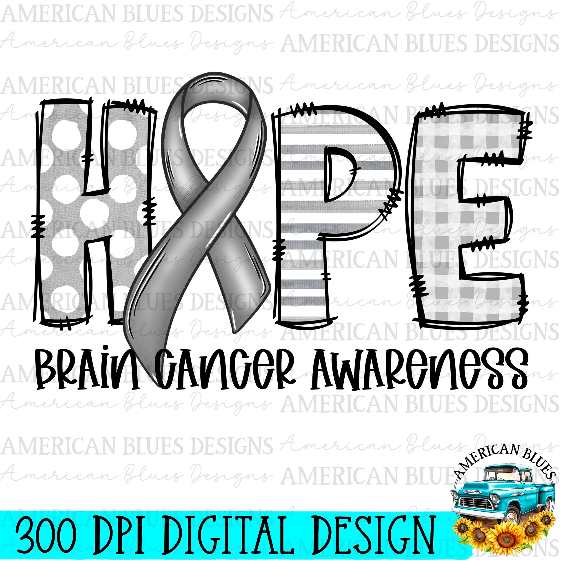 HOPE- Brain Cancer Awareness digital design | American Blues Designs 