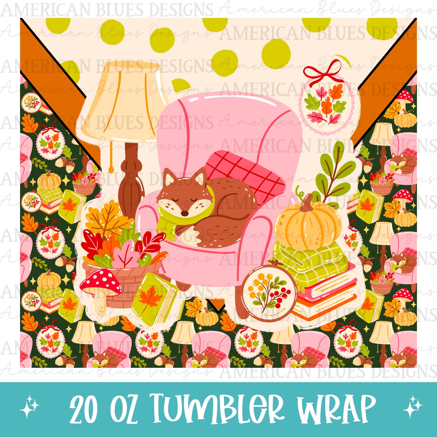 Cozy Fall Bookish Fox 20oz tumbler wrap