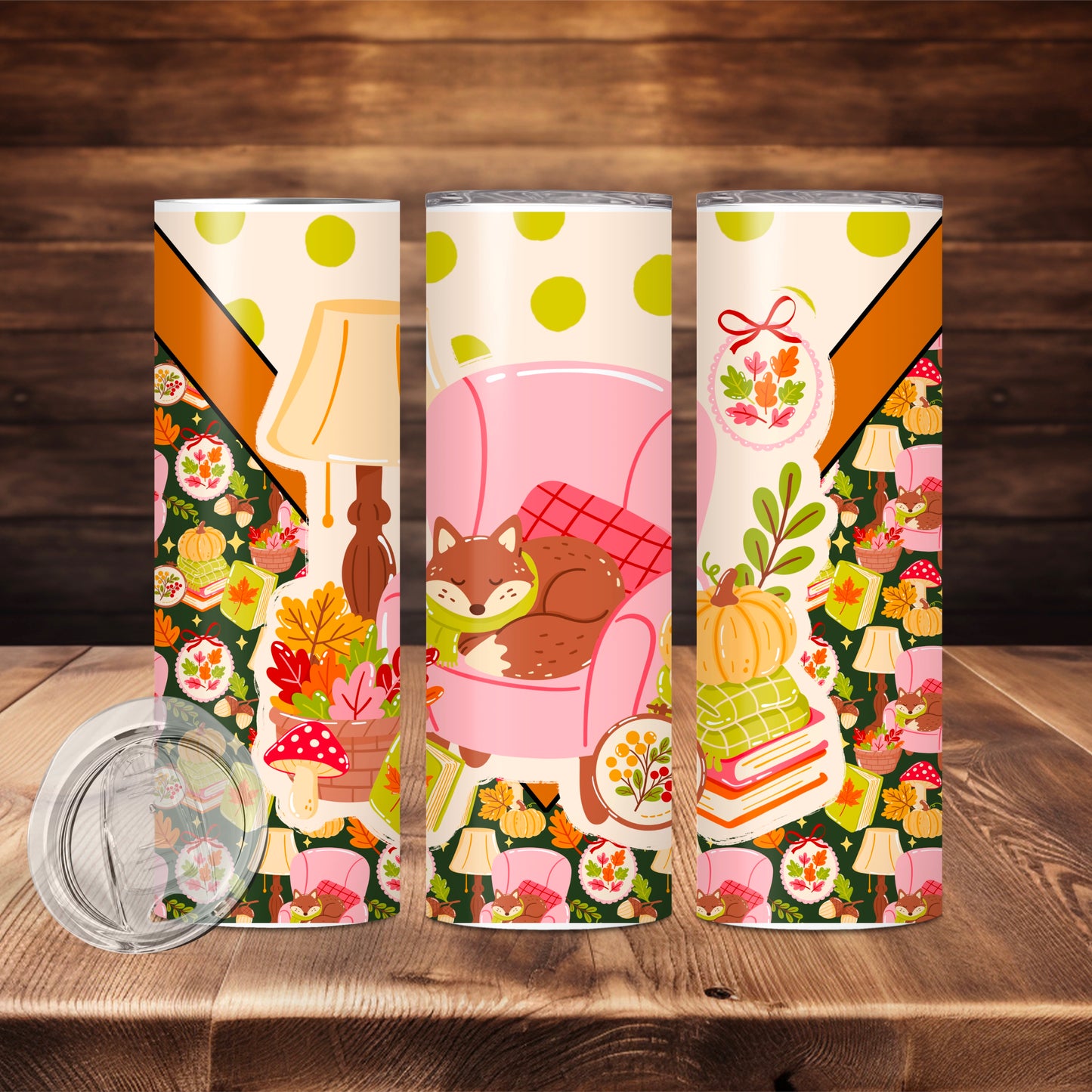 Cozy Fall Bookish Fox 20oz tumbler wrap