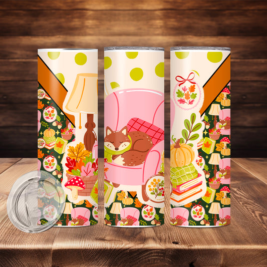 Cozy Fall Bookish Fox 20oz tumbler wrap