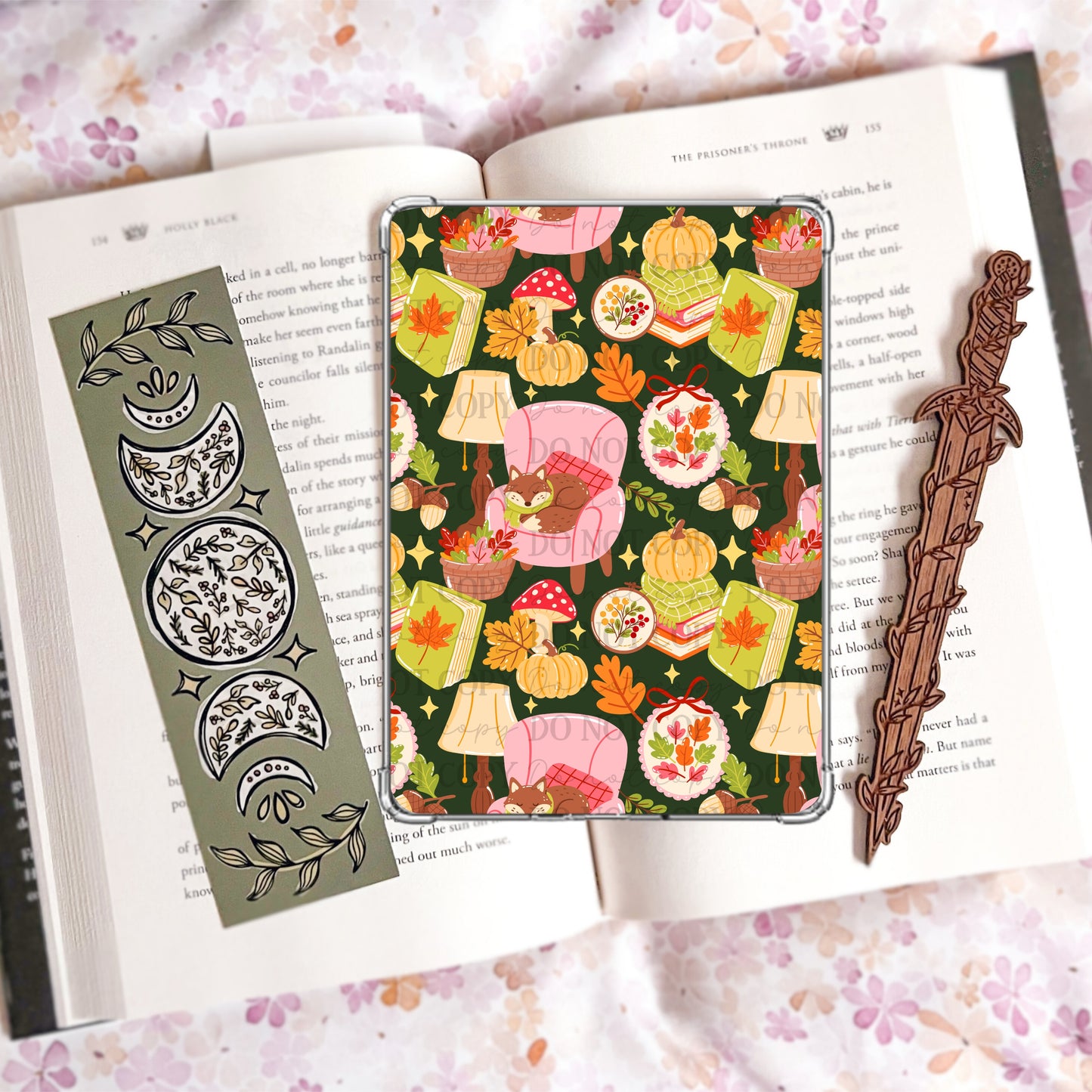 Cozy Fall Bookish Fox seamless pattern
