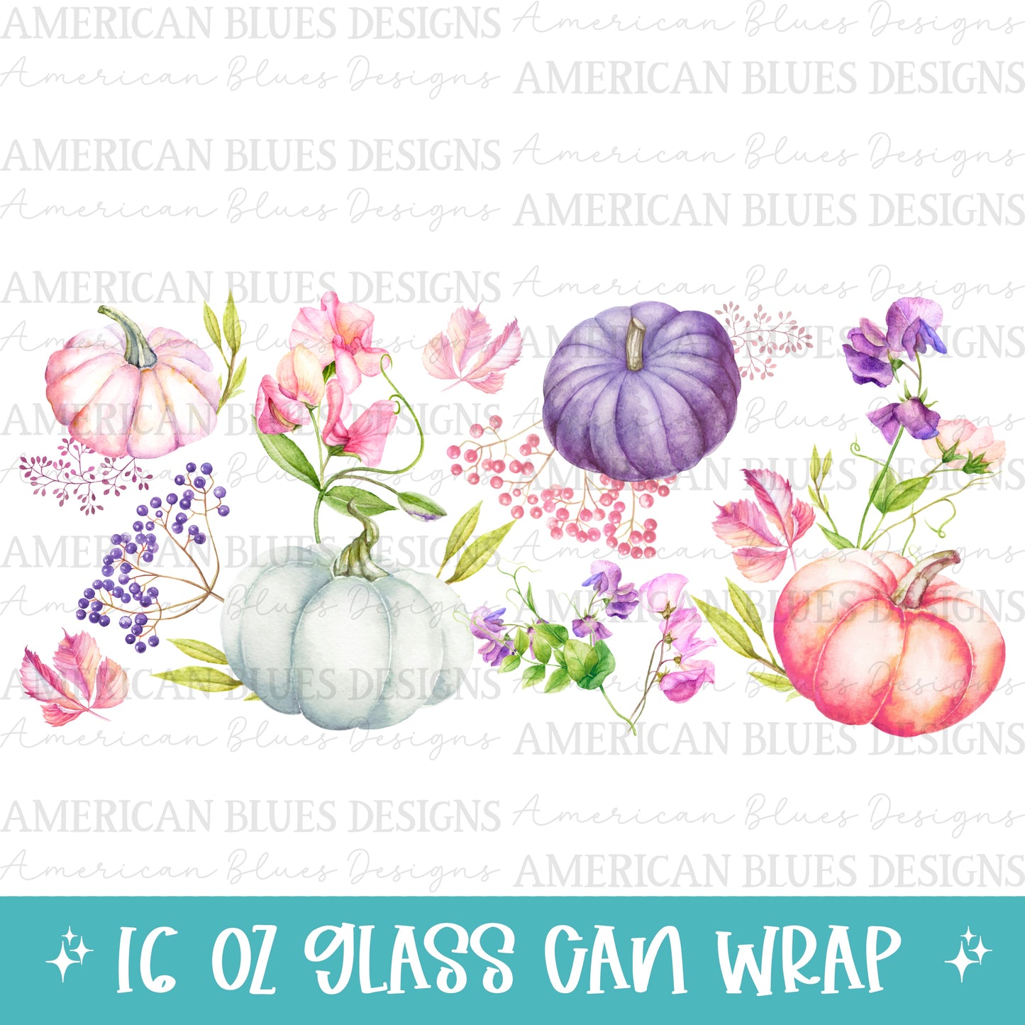 Sweet Peas & Pumpkins 16oz glass can wrap