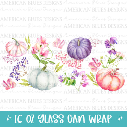 Sweet Peas & Pumpkins 16oz glass can wrap