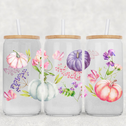 Sweet Peas & Pumpkins 16oz glass can wrap