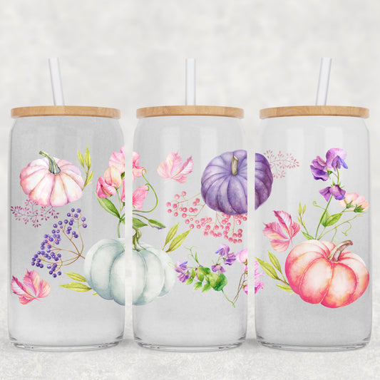 Sweet Peas & Pumpkins 16oz glass can wrap