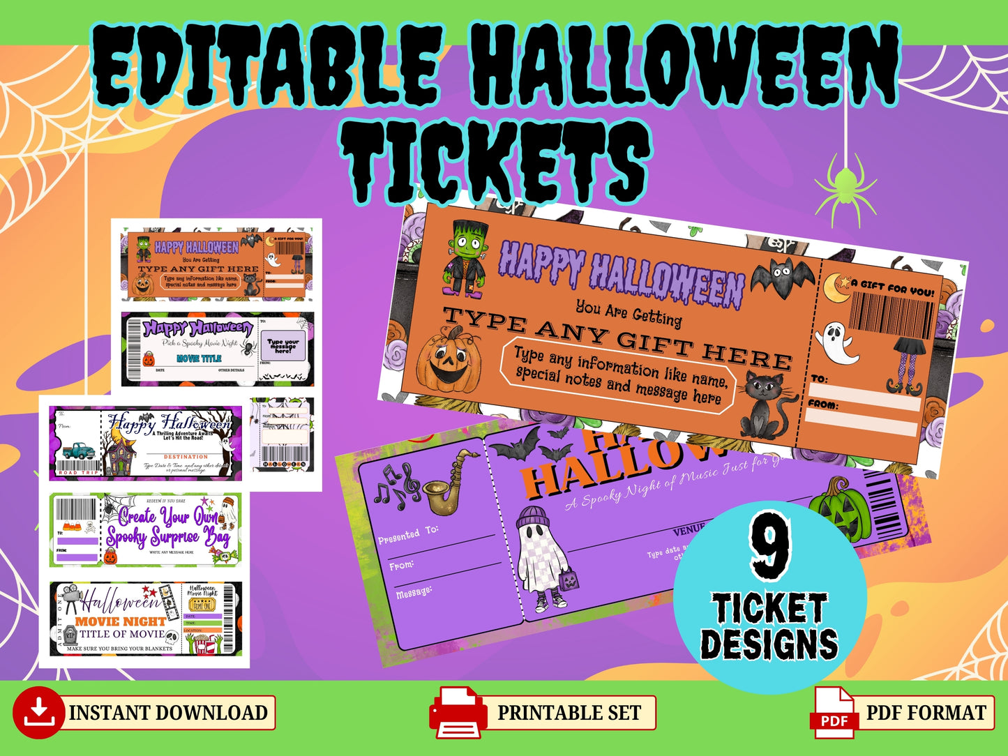 Editable Halloween Gift Tickets – 9 Spooky Designs