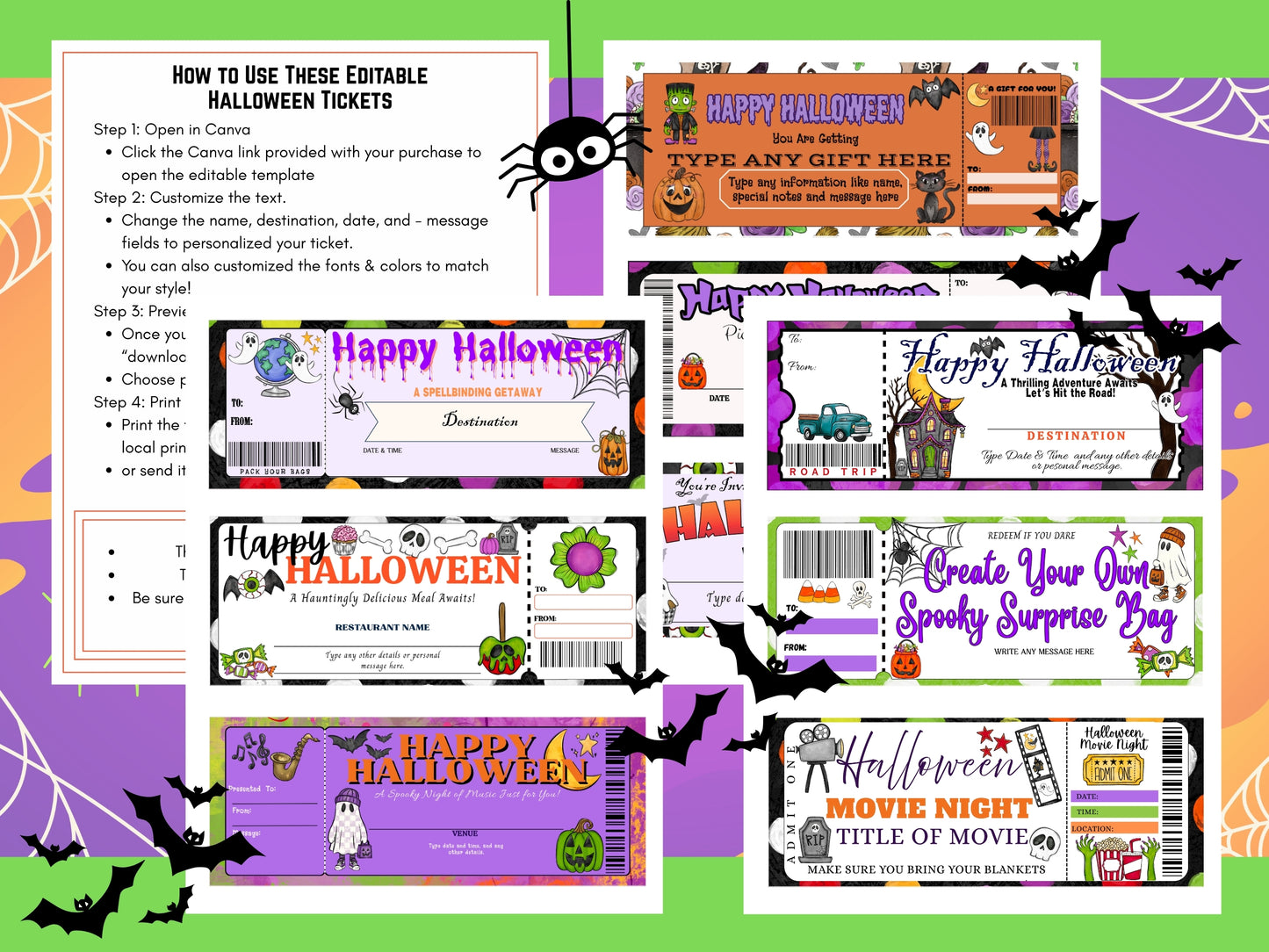 Editable Halloween Gift Tickets – 9 Spooky Designs