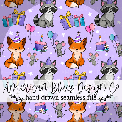 Birthday Fox & Friends seamless pattern