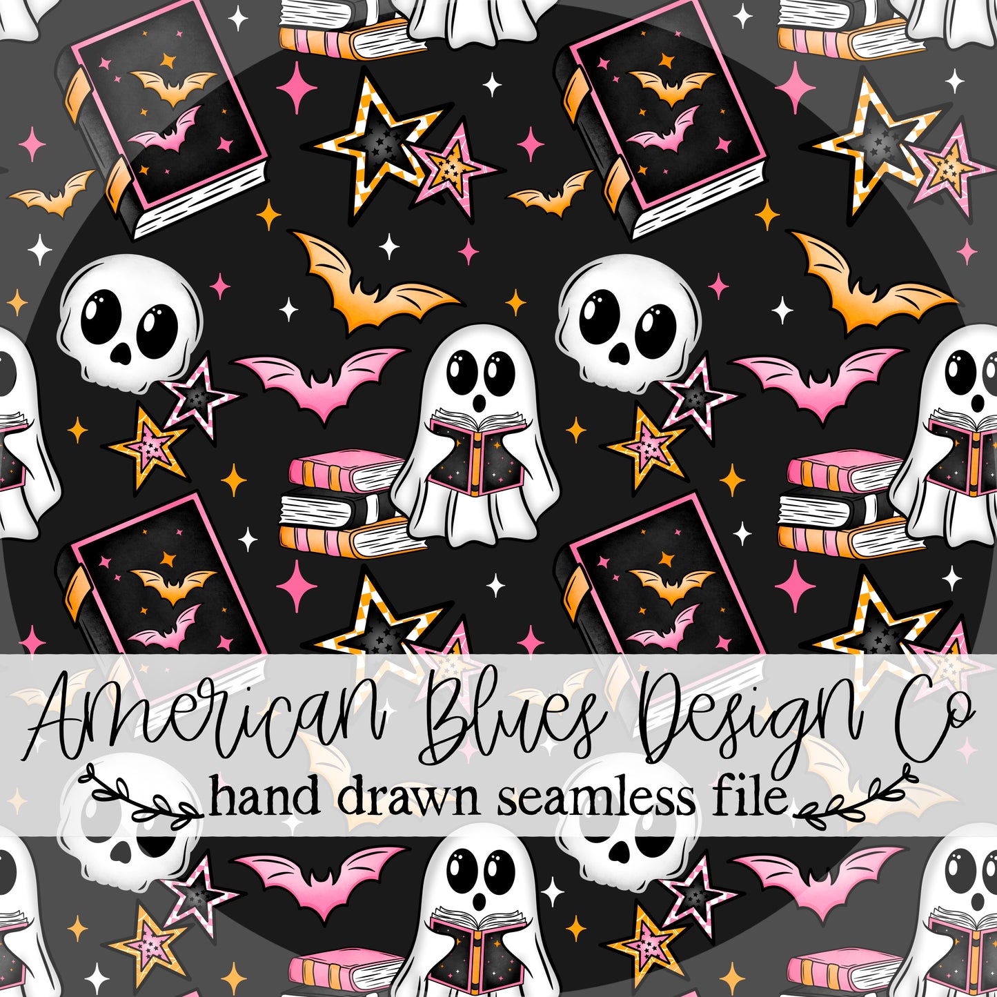 Books & Ghosts seamless pattern