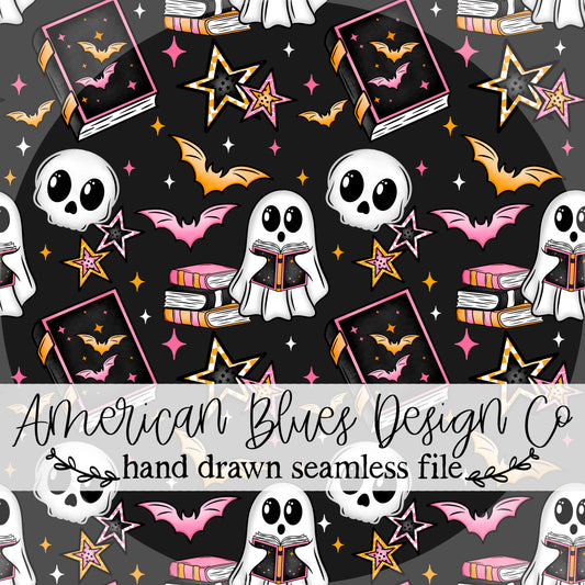 Books & Ghosts seamless pattern