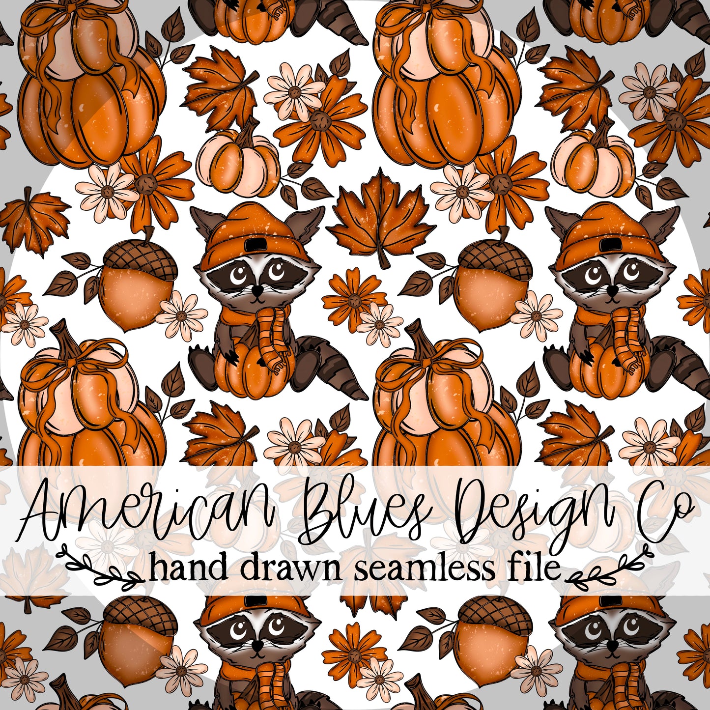 Autumn Raccoon seamless pattern