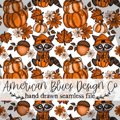 Autumn Raccoon seamless pattern