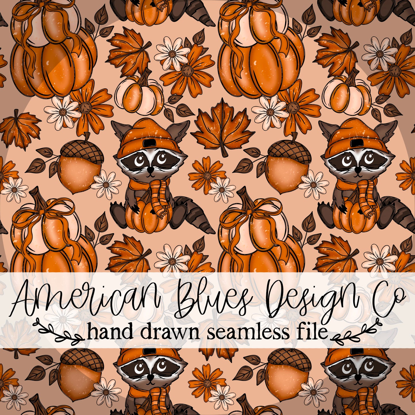 Autumn Raccoon seamless pattern