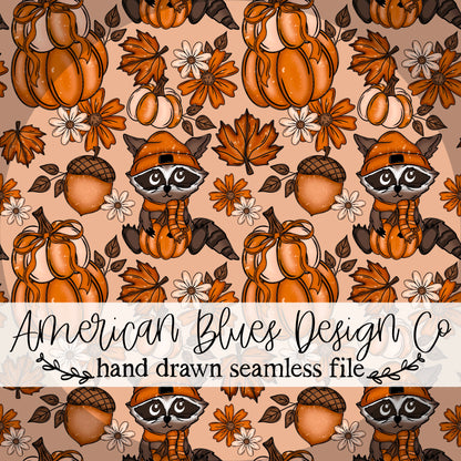 Autumn Raccoon seamless pattern