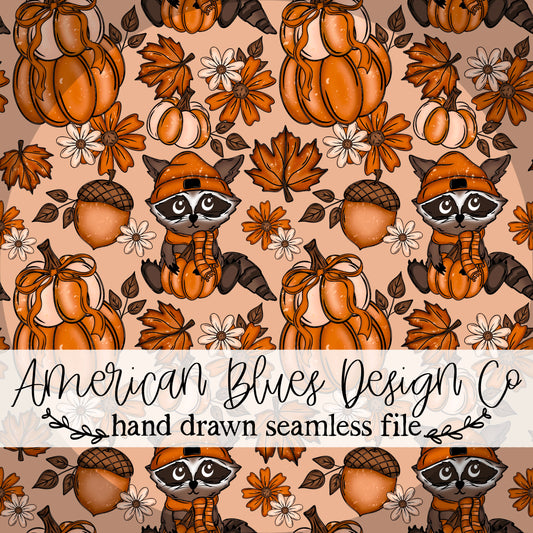 Autumn Raccoon seamless pattern