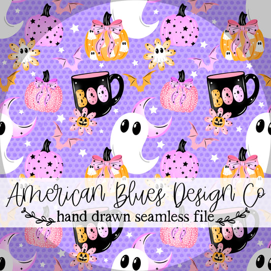 Boo Ghost & Pumpkin seamless pattern