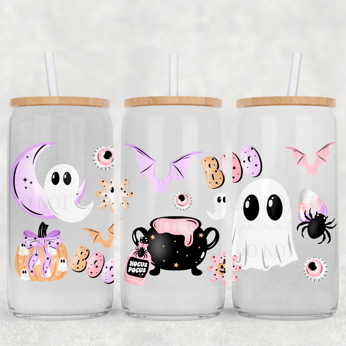 Boo pastel ghost 16oz glass can wrap