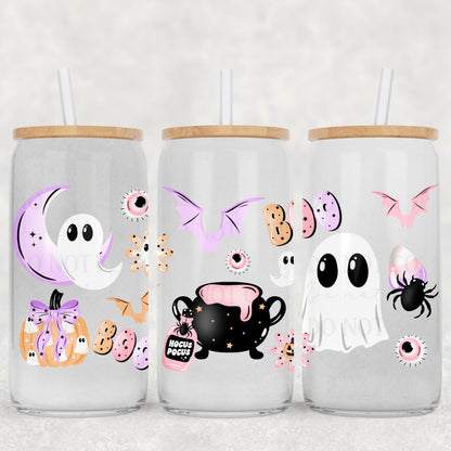 Boo pastel ghost 16oz glass can wrap