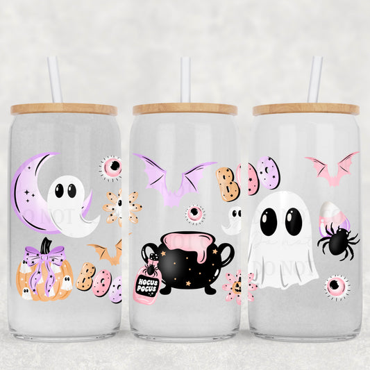 Boo pastel ghost 16oz glass can wrap