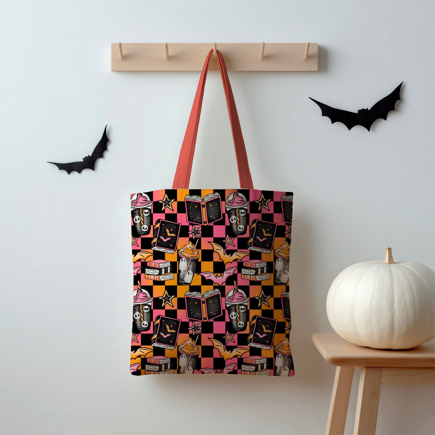 Spooky Books & Coffee seamless pattern