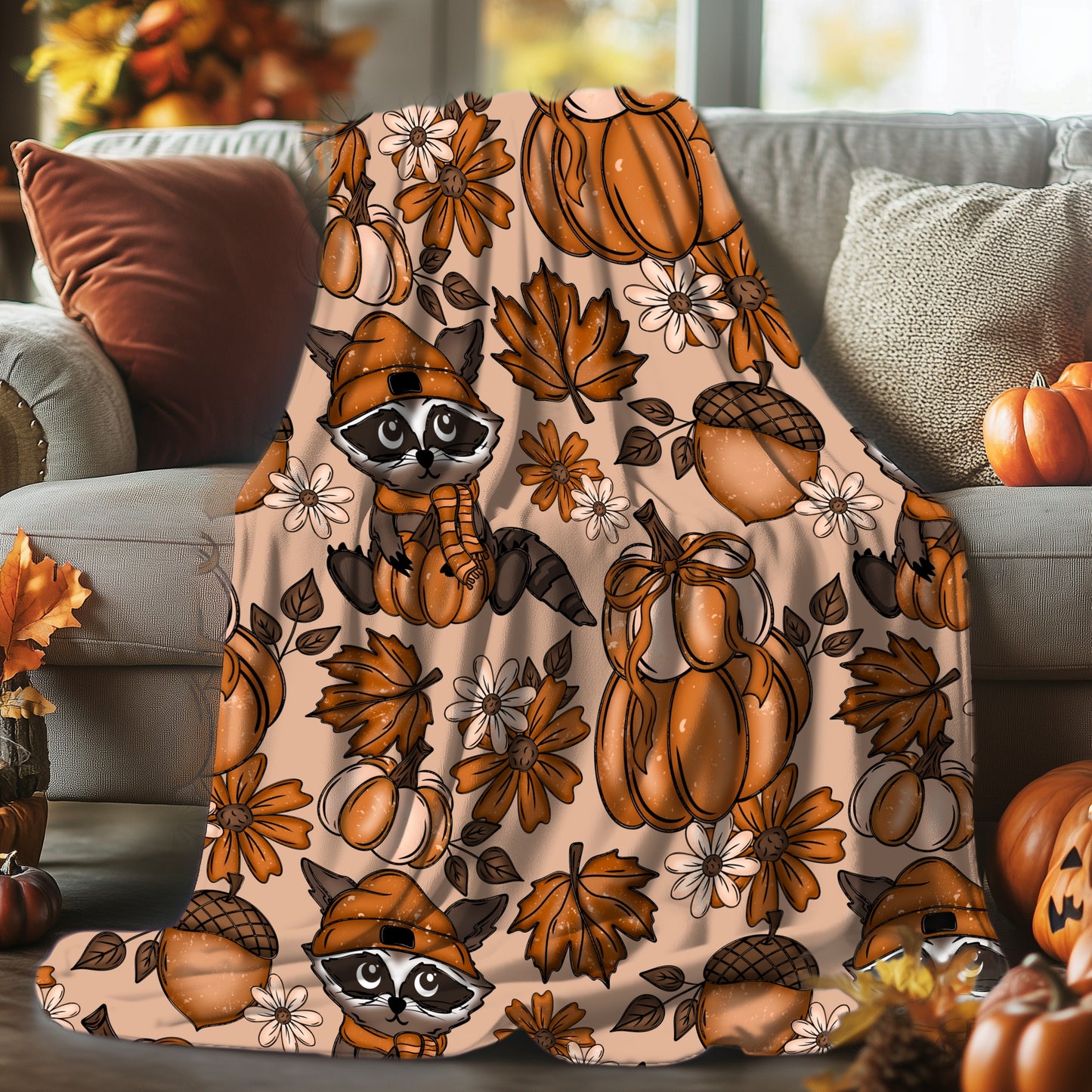Autumn Raccoon seamless pattern