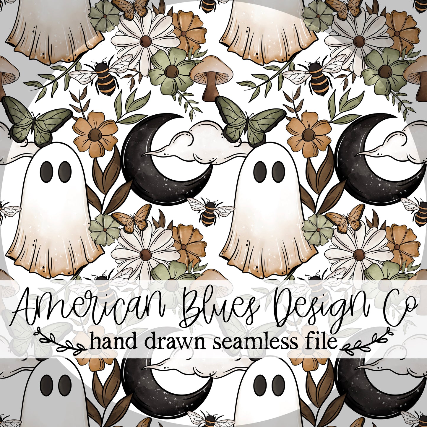 Dark Cottage Ghost seamless pattern