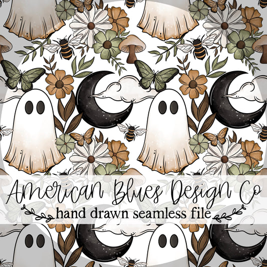 Dark Cottage Ghost seamless pattern