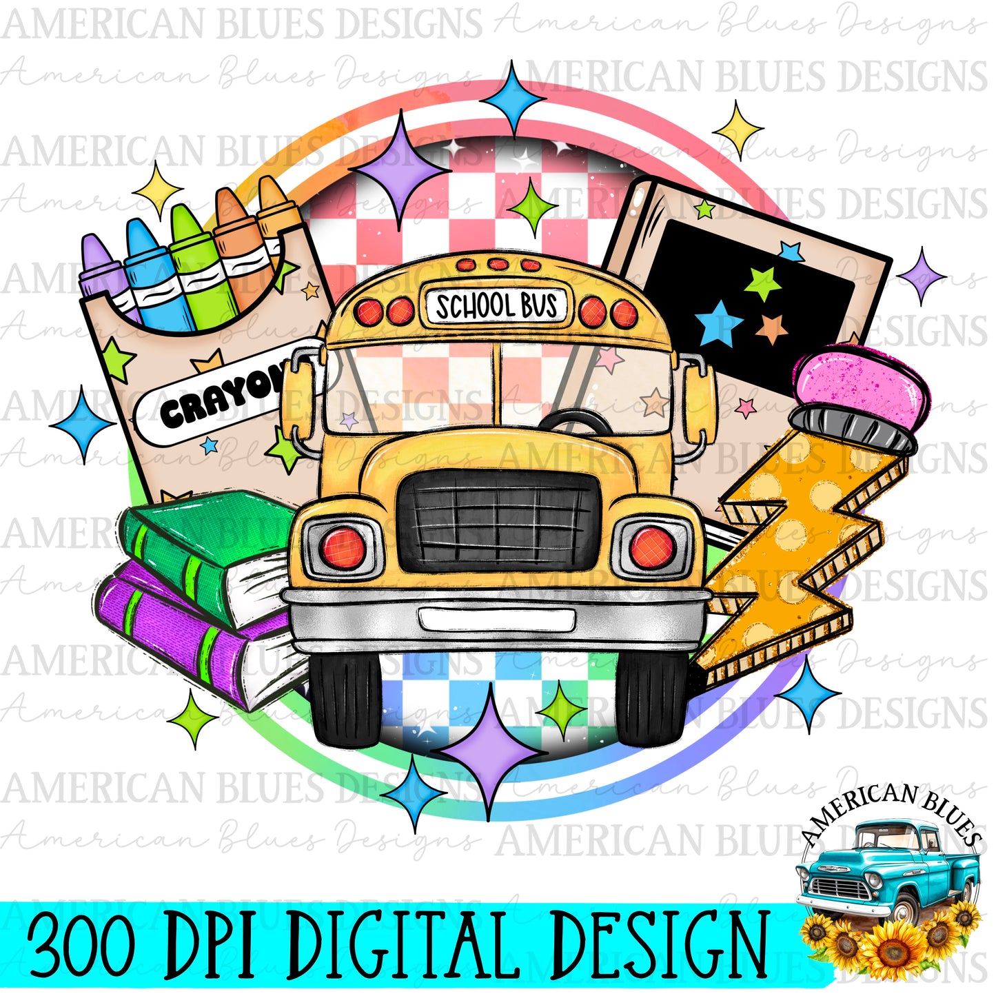 Colorful School bus & supplies