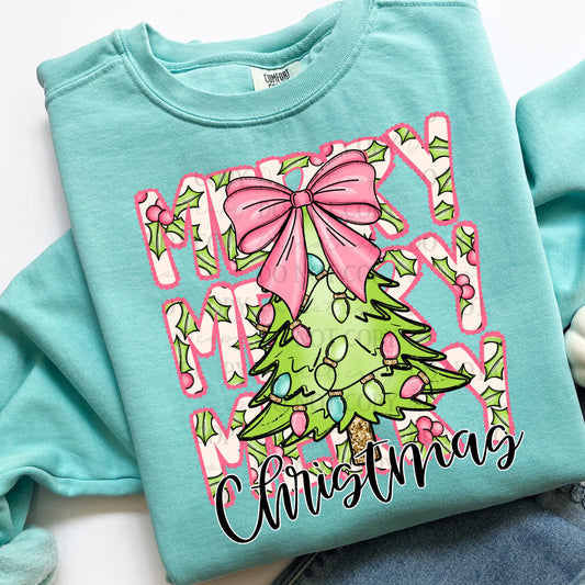 Merry Merry Merry Christmas bow tree