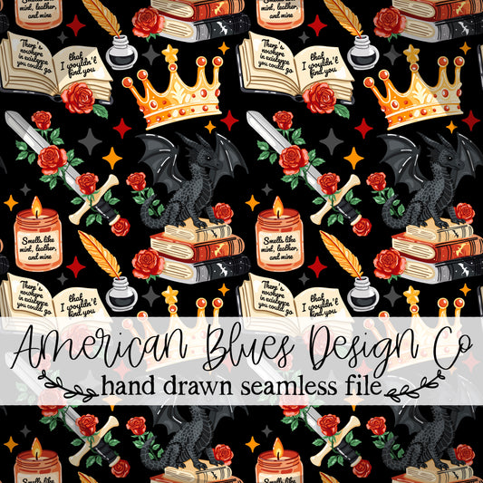 Fantasy Dragons Bookish seamless