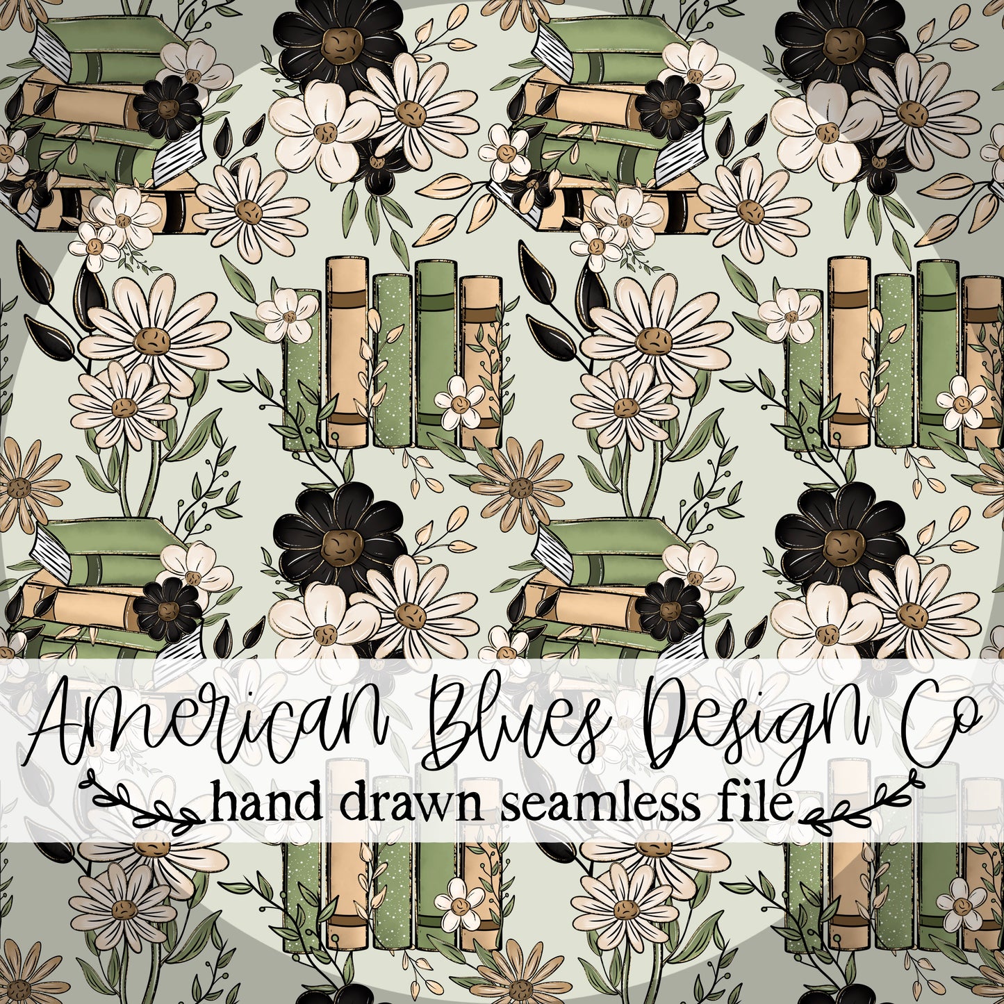 Green & Floral Books seamless