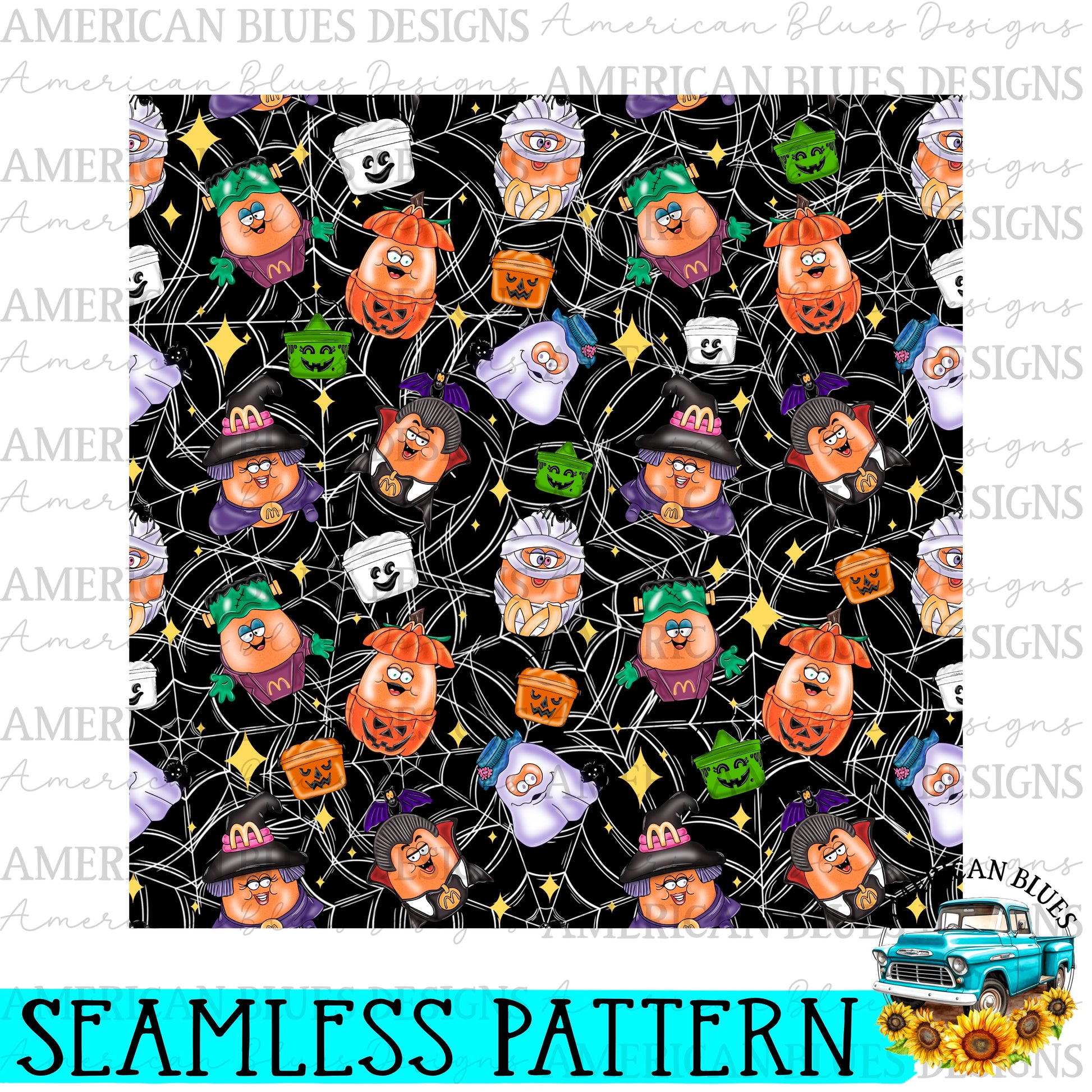 Spooky Squad Seamless Pattern Digital Design | American Blues Desgns