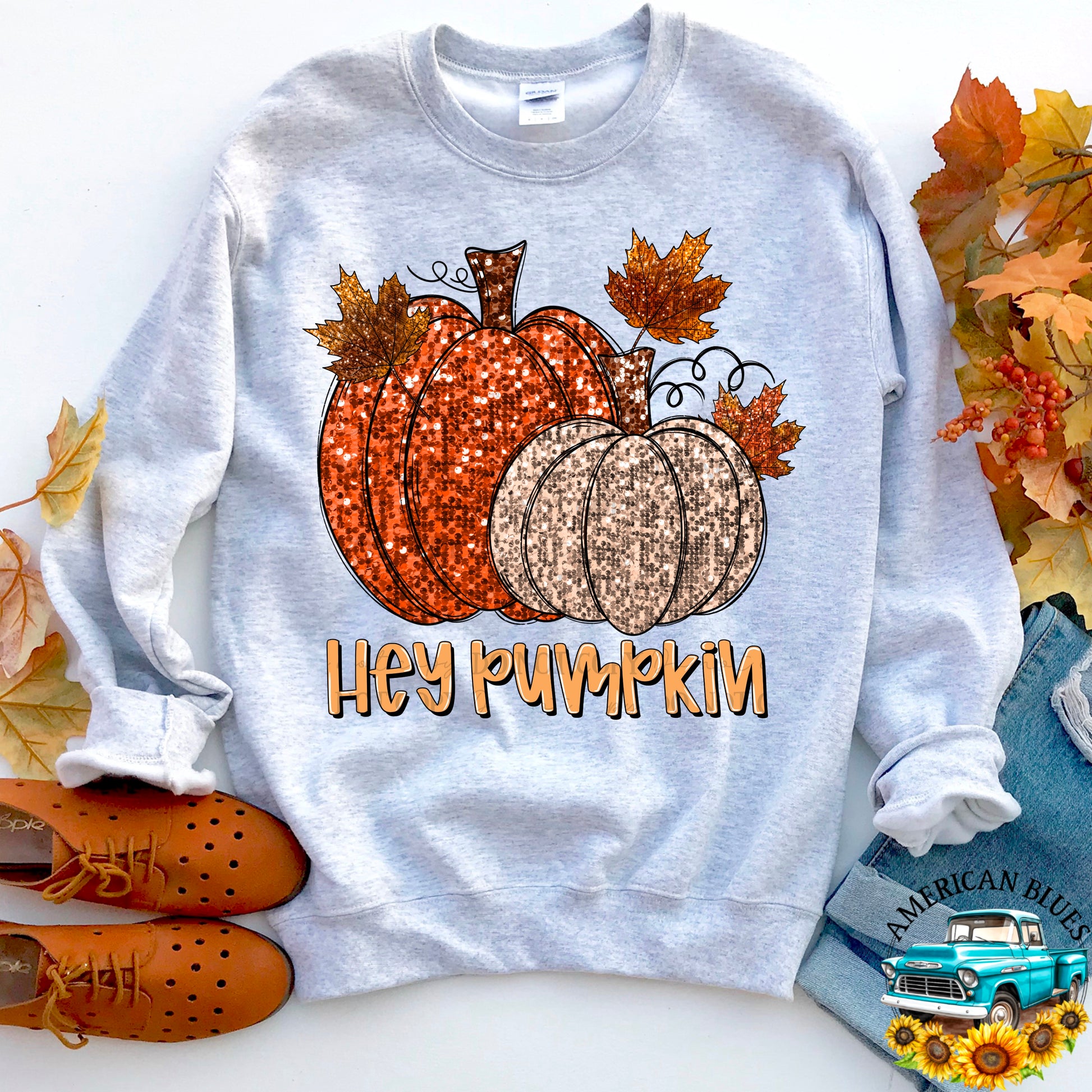 Hey Pumpkin Sequin Digital Design | American Blues Designs