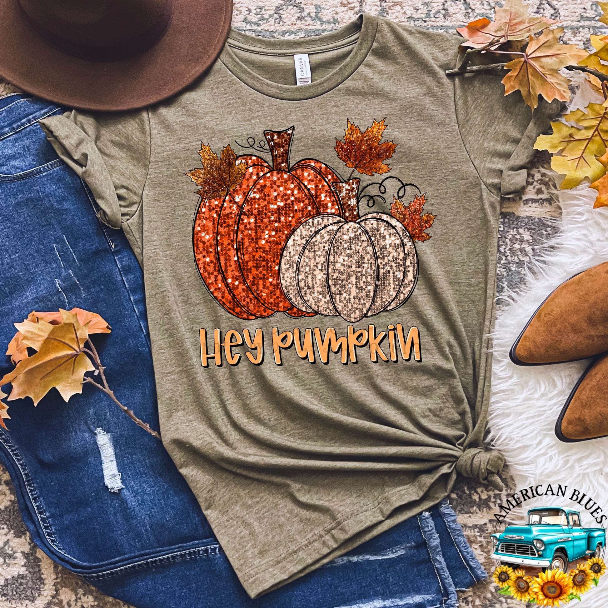 Hey Pumpkin Sequin Digital Design | American Blues Designs