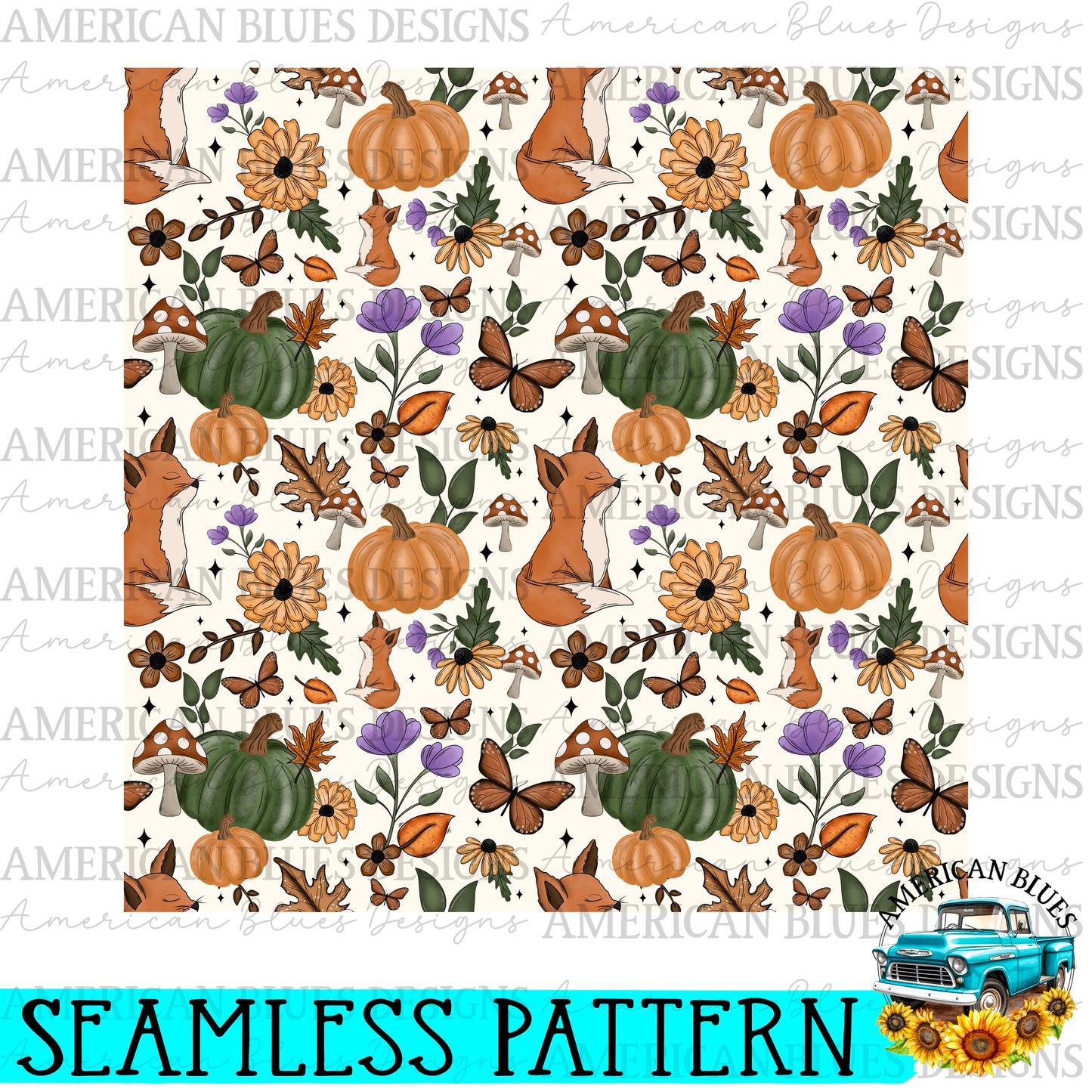 Autumn Fox Seamless Pattern digital design | American Blues Designs