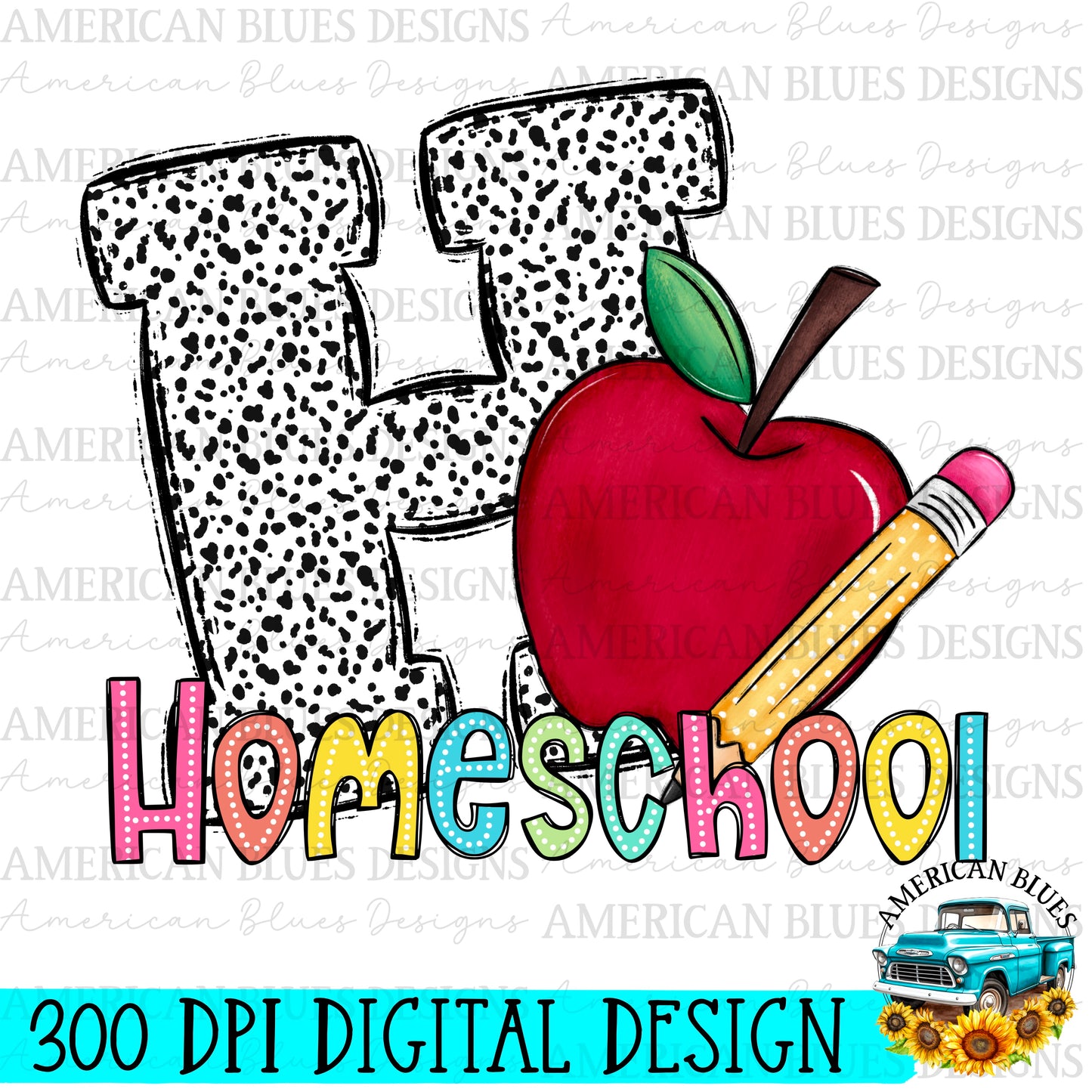 Homeschool Colorful Class Doodle digital design| American Blues Designs