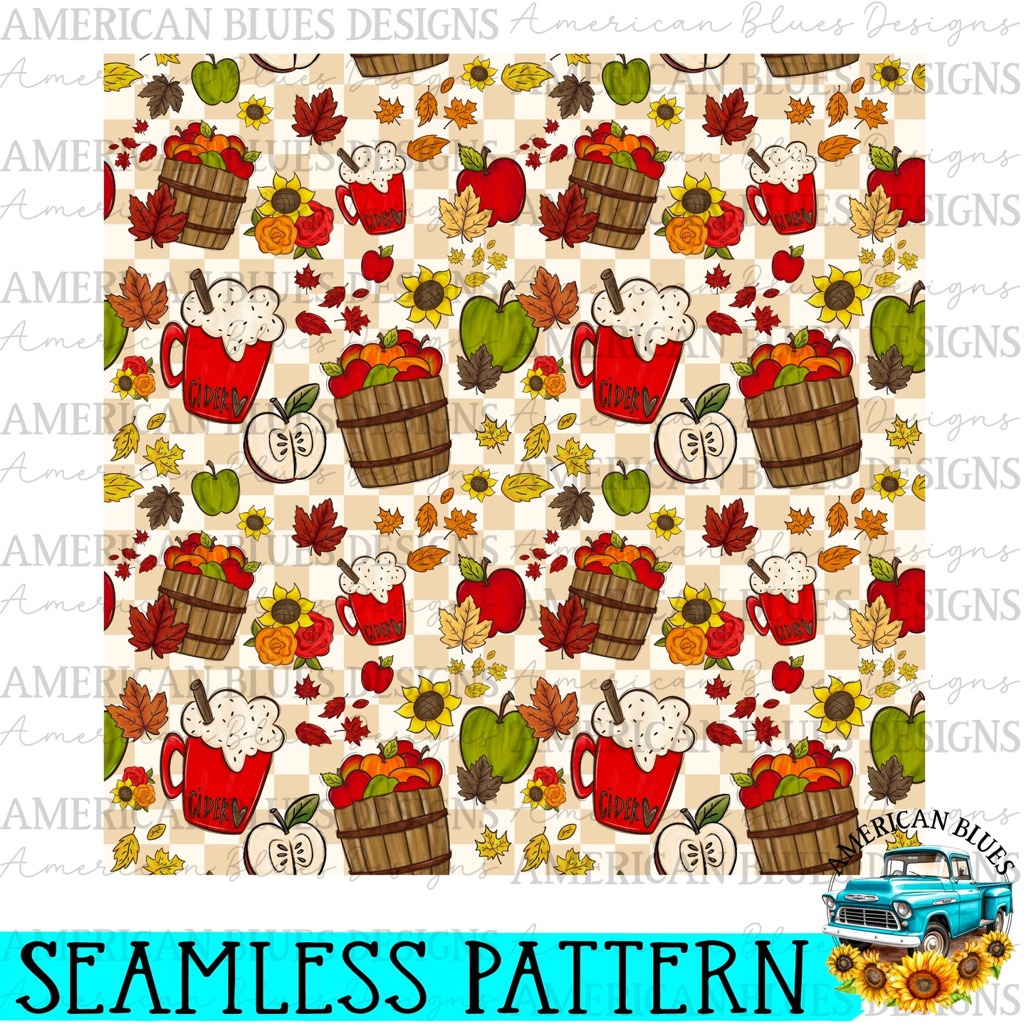 Apple Cider Seamless Pattern Digital Design | American Blues Designs