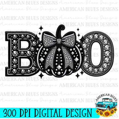 BOO rhinestone pumpkin digital design | American Blues Designs