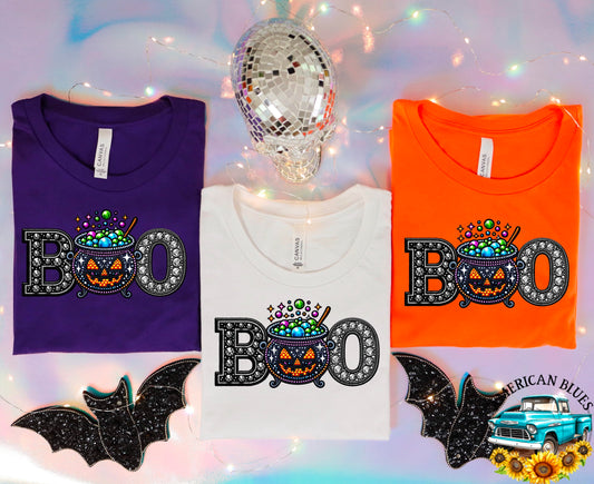 BOO rhinestone pumpkin cauldron digital design | American Blues Designs