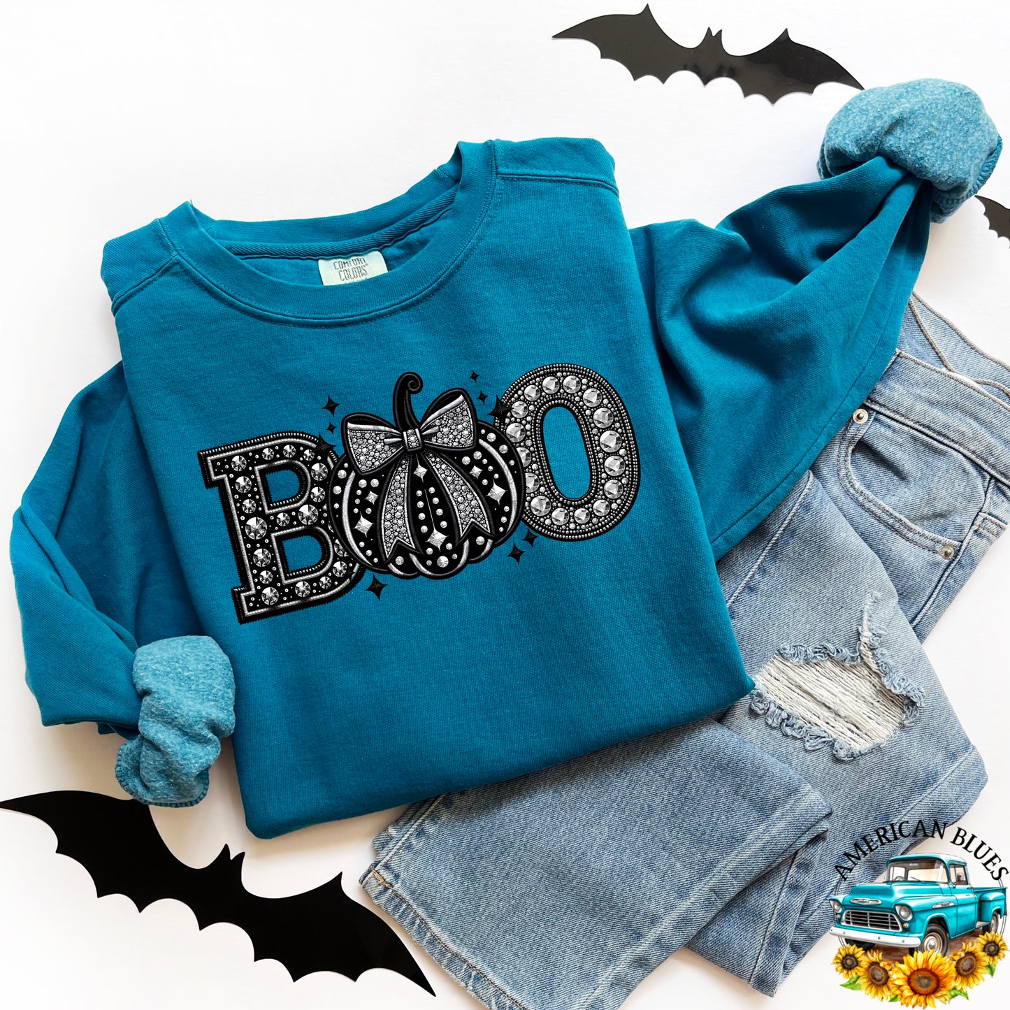 BOO rhinestone pumpkin digital design | American Blues Designs