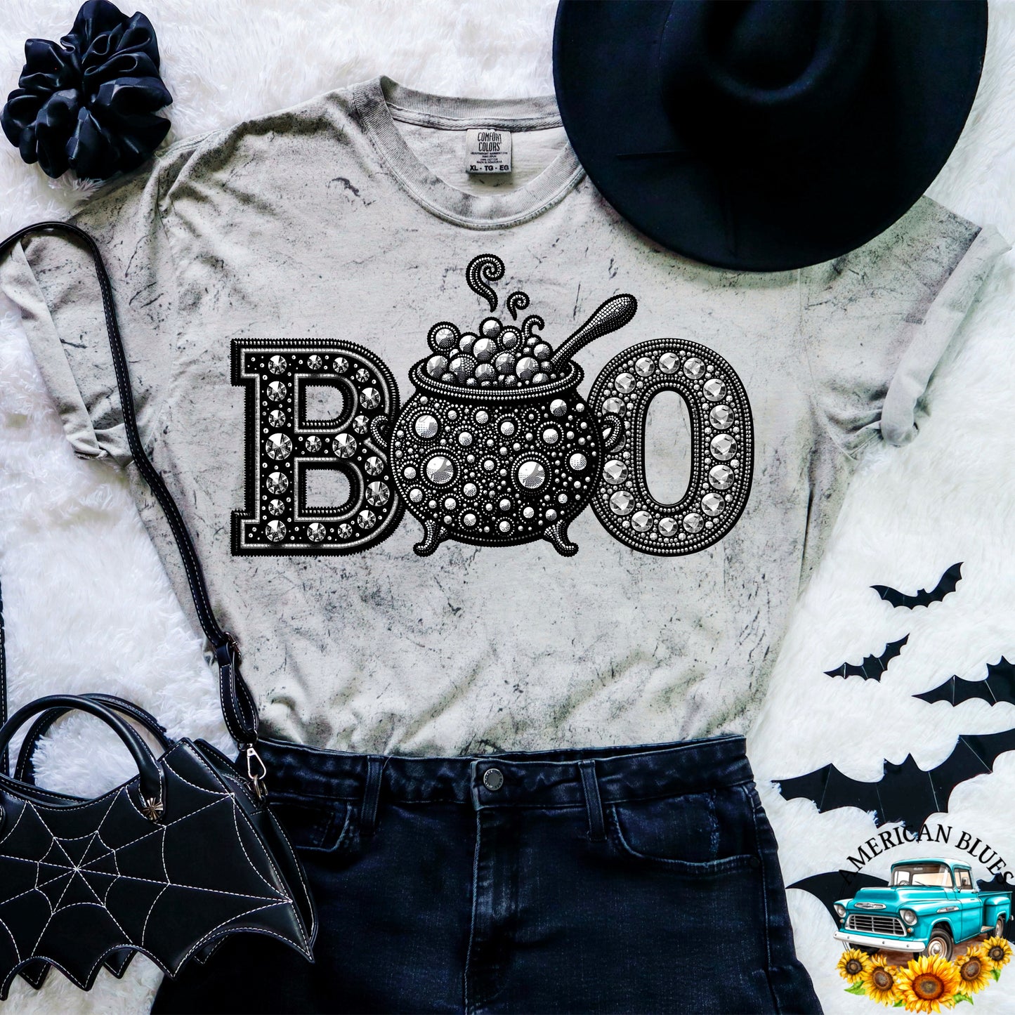 BOO rhinestone cauldron digital design | American Blues Designs