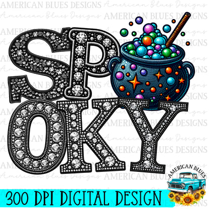 Spooky rhinestone color cauldron digital design | American Blues Designs