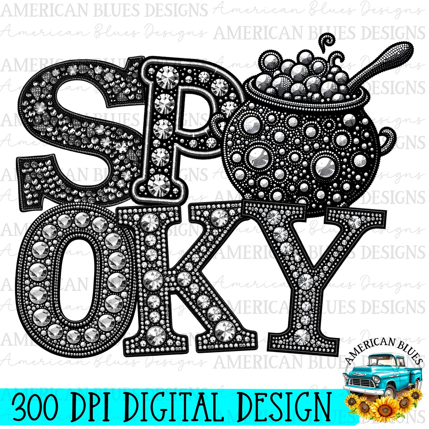 Spooky rhinestone cauldron digital design | American Blues Designs