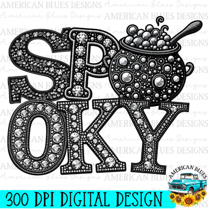 Spooky rhinestone cauldron digital design | American Blues Designs