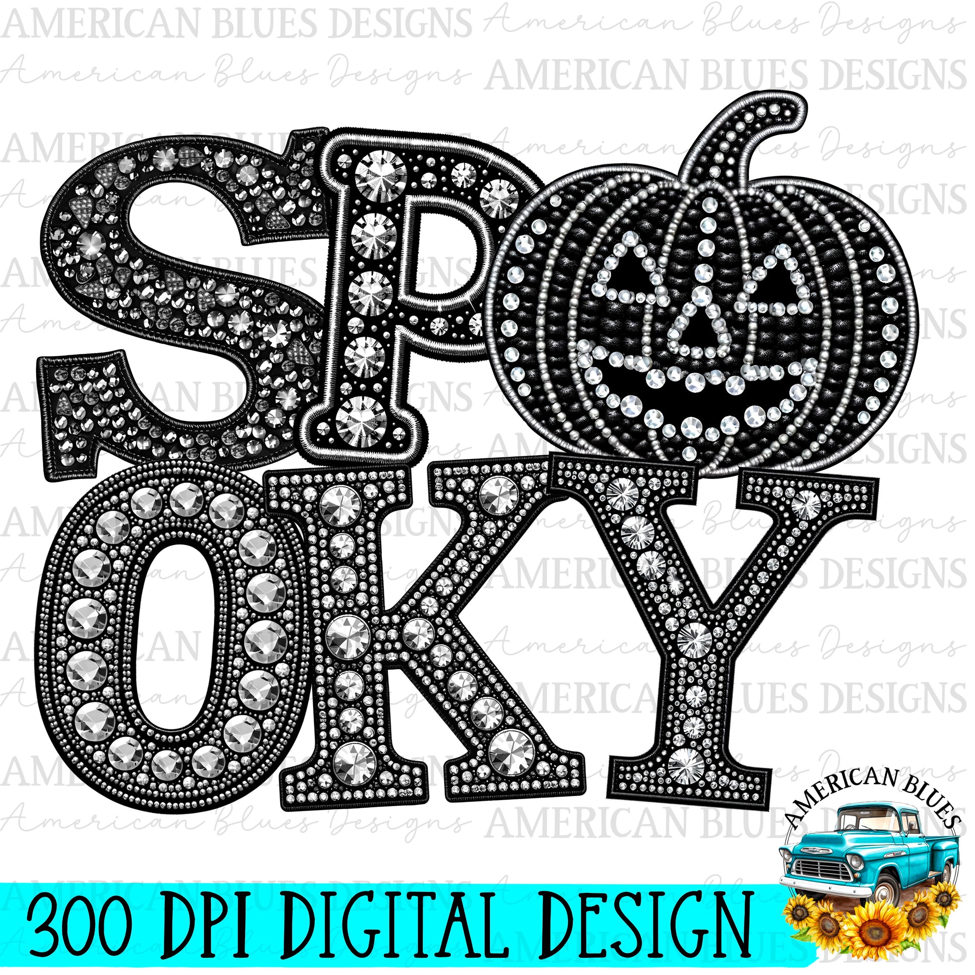 Spooky rhinestone Jack O’Lantern digital design | American Blues Designs