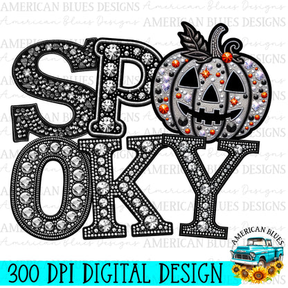 Spooky rhinestone color Jack O’Lantern digital design | American Blues Designs