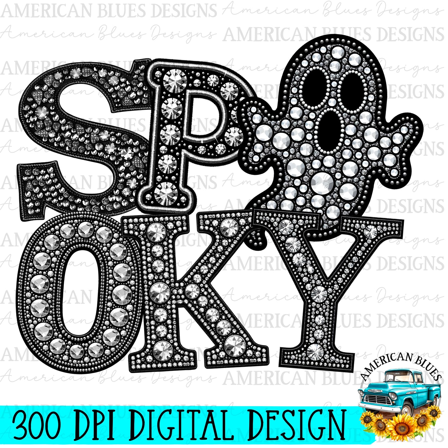 Spooky rhinestone Ghostie digital design | American Blues Designs