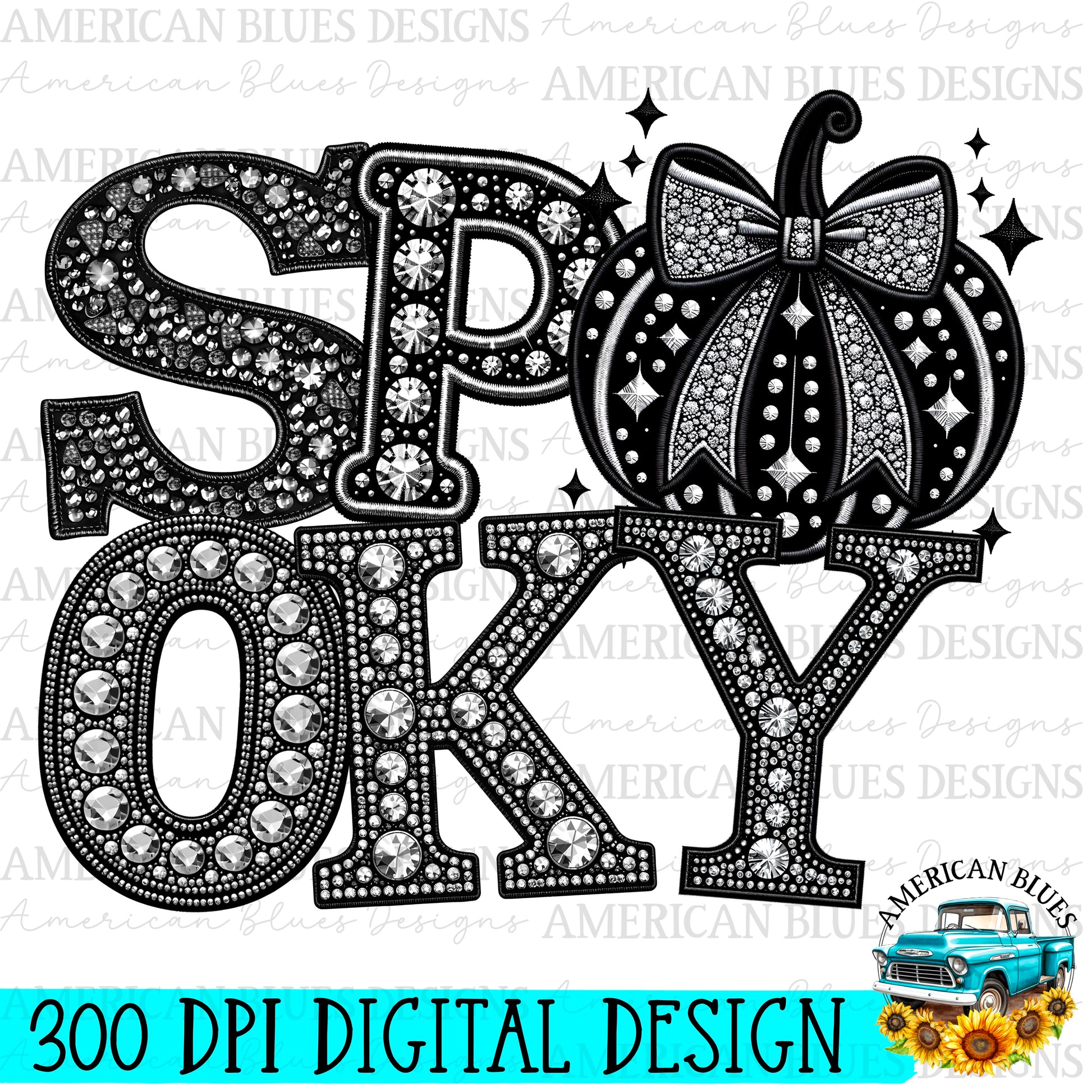 Spooky rhinestone pumpkin digital design | American Blues Designs