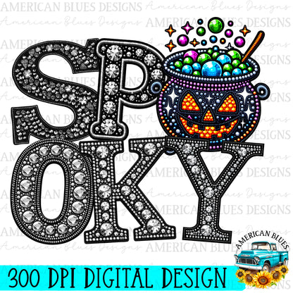 Spooky rhinestone Jack O’ Lantern cauldron digital design | American Blues Designs